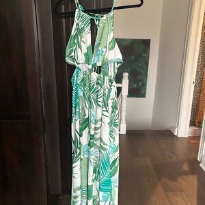 Green Palm-Print One-Piece Dress